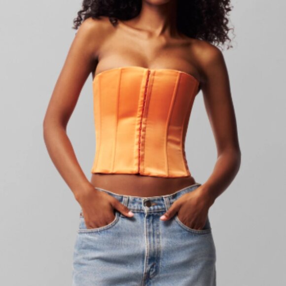Danielle Guizio Satin Lace-Up Corset Top – Orange (Size S) - Picture 5 of 13
